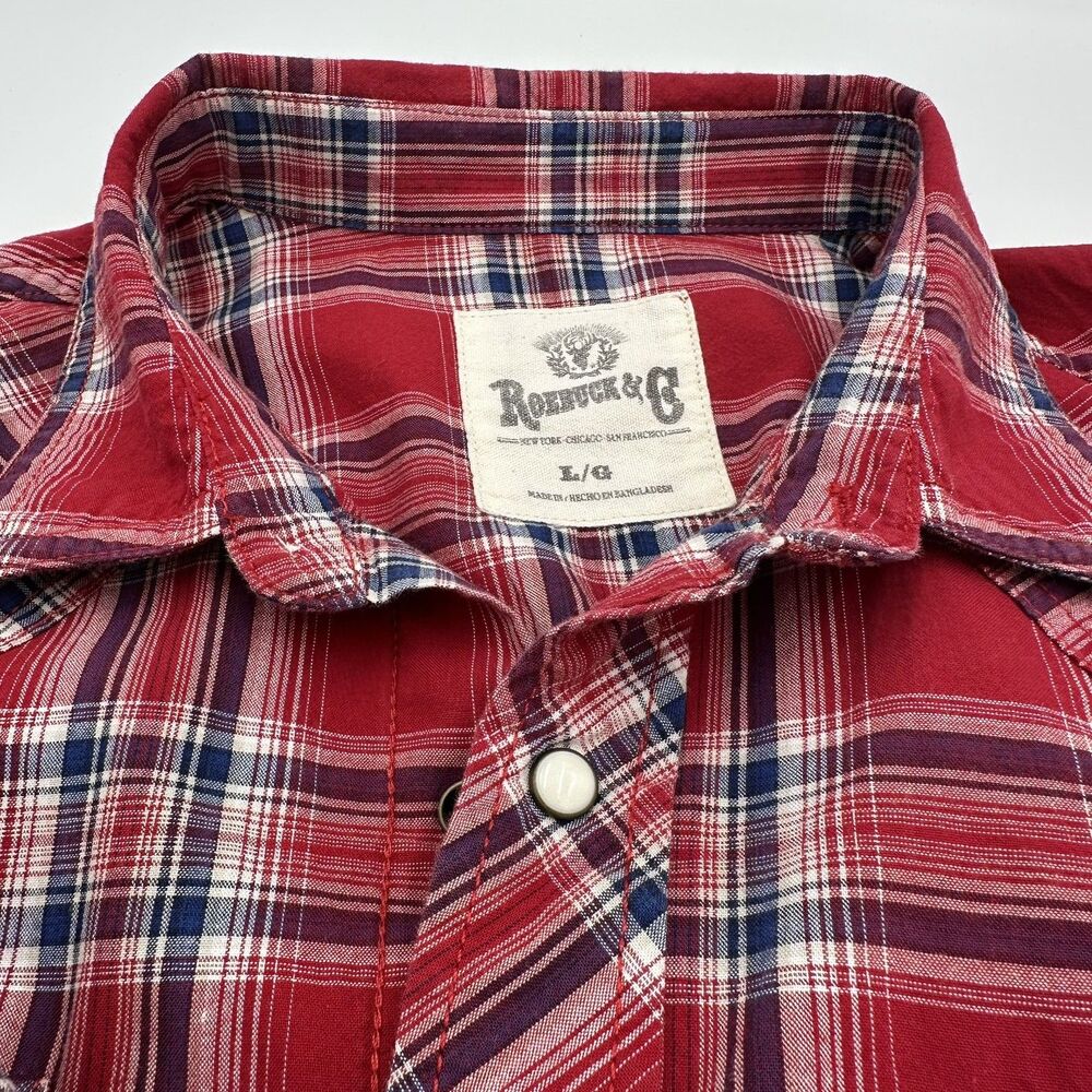 Roebuck & Co Vintage Western-style Cowboy Red, W, & B with Pearl Snaps Large - Picture 4 of 14